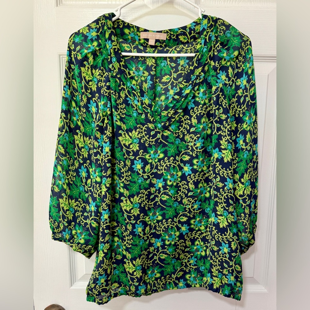 Banana Republic Green and Blue Floral Blouse